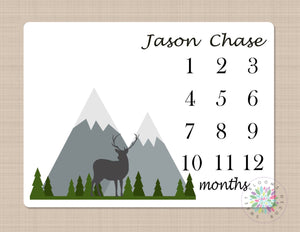 Milestone Blanket Deer Mountains Monthly Growth Tracker Baby Boy Blanket Forest Trees Woodland Adventure Awaits Bedding Shower Gift B310