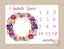Milestone Blanket Girl Floral Wreath Baby Pink Purple Watercolor Flowers Girl Monthly Growth Tracker Newborn Girl Baby Shower Gift B284
