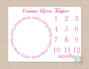 Milestone Blanket Girl Name Blanket Pink Monthly Growth Tracker Personalized Girl Name Monogram Age Blanket Baby Shower Gift B145