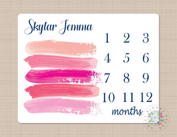 Milestone Blanket Girl Pink Watercolor Strokes Monthly Personalized Modern Blanket  Baby Name Monthly Growth Tracker Baby Shower Gift B236