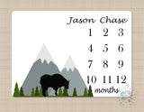 Milestone Blanket Mountains Goat Monthly Growth Tracker Baby Boy Blanket Forest Trees Woodland Adventure Awaits Bedding Shower Gift B309