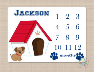 Milestone Blanket Puppy Dog Blanket Monogram Dog House Personalized Growth Tracker Monthly Blanket Paws New Puppy Gift Bring Home  B410
