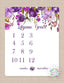 Milestone Blanket  Purple Floral Wreath Baby Blanket Purple Flowers Girl Blanket Monthly Growth Tracker Newborn Baby Girl Name Blanket B189