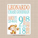 Monkey Baby Boy Name Blanket Animals Personalized Birth Announcenent Birth Stats Boy Girl Shower Gift Nursery Bedding Decor B799-Sweet Blooms Decor