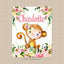 Monkey Baby Girl Name Blanket Blush Pink Coral Floral Baby Shower Gift Nursery Bedding B1101