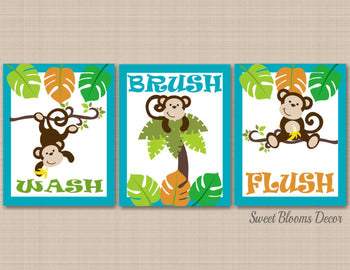 Monkey Bathroom Wall Art, Monkey Bathroom Wall Decor, Monkey Bathroom Art,Kids Bathroom Decor, Animals Bathroom Art PRINTS or CANVAS B119-Sweet Blooms Decor