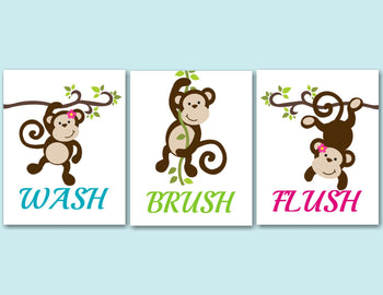 Monkey Bathroom Wall Art,Monkey Bathroom Wall Decor,Brother Sister Bathroom Art,Kids Bathroom Decor,Girl Boy PRINTS or CANVAS B121-Sweet Blooms Decor