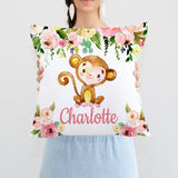 monkey girl floral  pillow