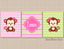 Monkey Girl Nursery Wall Art Pink Lime Green Floral Chevron Flowers Name Monogram Baby Girl Bedroom Decor Twins  C390