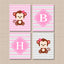 Monkeys Girl Nursery Decor Wall Art Pink Gray Chevron Twins Girl Sisters Name Monogram Baby Shower Gift Bedroom Decor