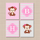 Monkeys Girl Nursery Decor Wall Art Pink Gray Chevron Twins Girl Sisters Name Monogram Baby Shower Gift Bedroom Decor-Sweet Blooms Decor