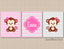 Monkeys Girl Nursery Wall Art Pink Gray Chevron Baby Girl Bedroom Decor Name Monogram Sisters Twins Flowers Floral PRINTS or CANVA SC414