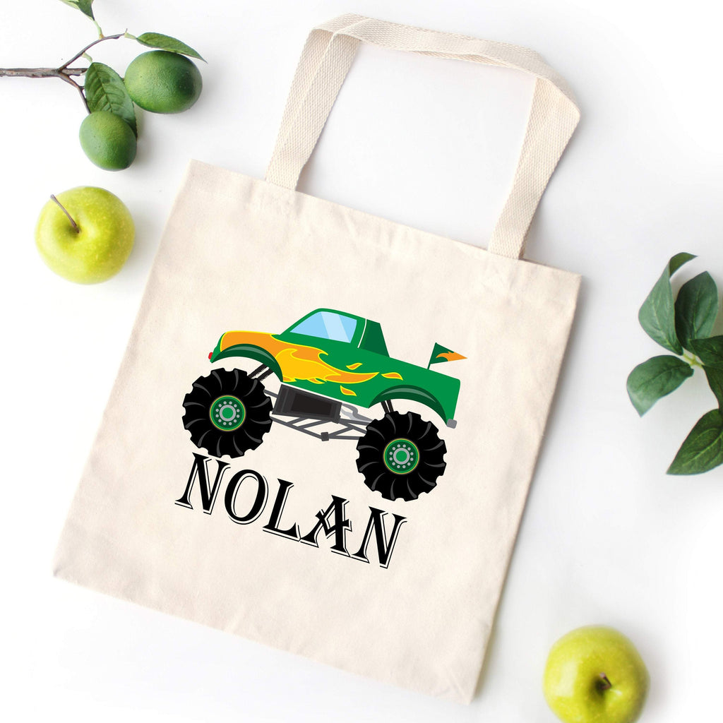 Monster Truck Tote Bag Personalized Kids Canvas School Bag Custom Preschool Daycare Toddler Beach Tote Bag Birthday Gift Library T136-Sweet Blooms Decor
