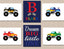 Monster Trucks Kids Wall Art Boy Bedroom Decor Name Monogram Dream Big Little One Red Black Blue Green Race Flag C577