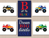 Monster Trucks Kids Wall Art Boy Bedroom Decor Name Monogram Dream Big Little One Red Black Blue Green Race Flag C577-Sweet Blooms Decor