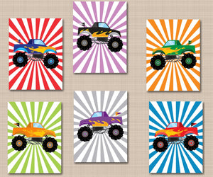 Monster Trucks Kids Wall Art Trucks Kids Bedroom Decor Transportation Nursery Red Blue Green Orange Playroom Wall Art C393-Sweet Blooms Decor