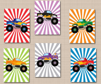 Monster Trucks Kids Wall Art Trucks Kids Bedroom Decor Transportation Nursery Red Blue Green Orange Playroom Wall Art C393-Sweet Blooms Decor
