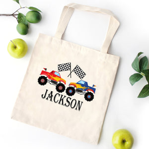 Monster Trucks Tote Bag Personalized Kids Canvas School Bag Custom Preschool Daycare Toddler Beach Tote Bag Birthday Gift Library T140-Sweet Blooms Decor