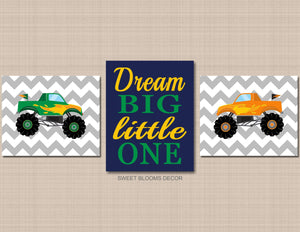 Monster Trucks Wall Art Trucks Kids Room Yellow Orange Green Monster Trucks Boy Room Decor Transportation Wall Art C847-Sweet Blooms Decor