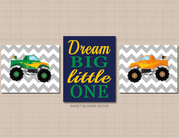 Monster Trucks Wall Art Trucks Kids Room Yellow Orange Green Monster Trucks Boy Room Decor Transportation Wall Art C847-Sweet Blooms Decor