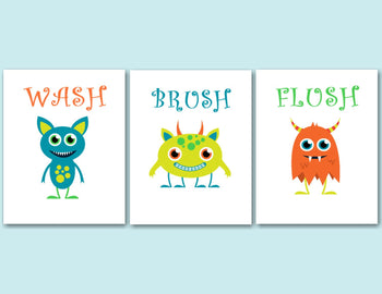 Monsters Bathroom Wall Art,Monsters Kids Bathroom Wall Art,Monsters Wall Art,Boy Bathroom Wall Decor,Monsters Wall PRINTS or CANVAS B122-Sweet Blooms Decor