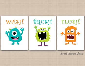 Monsters Bathroom Wall Art,Monsters Kids Bathroom Wall Art,Monsters Wall Art,Boy Bathroom Wall Decor,Monsters Wall PRINTS or CANVAS B123-Sweet Blooms Decor