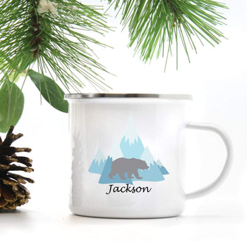 Mountain Bear Personalized Kids Camp Mug Camping Woodland Custom Children's Drinkware Woodland Forest Animals Metal Mug M101