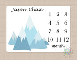 Mountains Milestone Blanket Monthly Growth Tracker Baby Boy Blanket Forest Trees Woodland Adventure Awaits Bedding Baby Shower Gift  B461