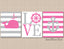 Nautical Gilr Nursery Wall Art Pink Gray Whale Anchor Wheel Girl Bedroom Decor Stripes Baby Shower Gift Love Name  C206
