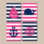 Nautical Girl Nursery Decor Wall Art Pink Navy Blue Stripes Whale Boat Anchor Whale Wheel BAby Girl Bedroom Decor  C188