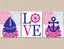 Nautical Girl Nursery Wall Art Pink Magenta Navy Blue Floral Flowers Boat Anchor Love Bedroom Decor UNFRAMED C203