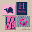 Nautical Girl Nursery Wall Art Pink Navy Chevron Whales Anchor Nautical Baby Bedroom Decor Name Monogram Love UNFRAMED  C346