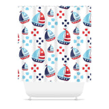 Nautical Kids Shower Curtain Navy Blue Red Boats Baby Boy Bath Bathroom Siblings Girl Boy Twin Baby Bathroom Decor  S139