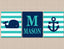Nautical Nursery Wall Art Navy Blue Teal Aqua Stripes Whale Anchor Name Monogram Hamptons Whale Bedtoom Decor UNFRAMED  C310