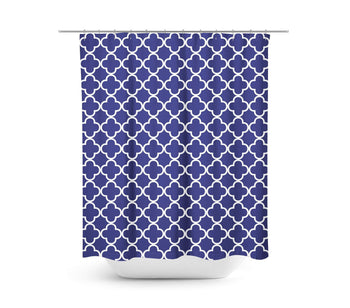 Navy Blue Quatrefoil Shower Curtain Floral Guest Bathroom Decor Bath Modern Design Adults Bathroom Decor S128