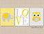 Neutral Nursery Wall Art,Owl Elephant Wall Art,Yellow Gray Nursery Wall Art,Yellow Gray Chevron Owl Elephant Art,Girl Boy Twins Nursery C375