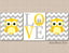 Neutral Nursery Wall Art,Owl Nursery Wall Art,Yellow Gray Nursery Wall Art,Yellow Gray Chevron Owl  Wall Art,Girl Boy Owl Love C230