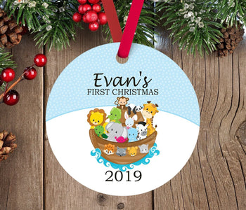 Noah's ark Christmas Ornament Animals noah's arc Personalized Baby Boy 1st First Christmas  Shower Gift New Baby Holiday Ornament 175