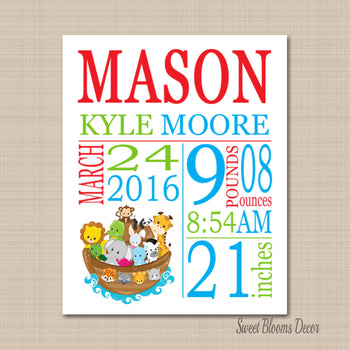 Noah's Ark Nursery Noah's Ark Birth Print Birth Announcement Noah's Ark Baby Shower Baby Room Decor- PRINT OR CANVAS-Sweet Blooms Decor