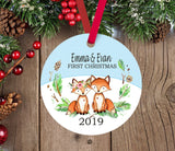 Our First Christmas Ornament Personalized Couple Newly Married Mr & Mrs Newlyweds Fox 1st First Christmas Wedding Gift Holiday Ornament 167