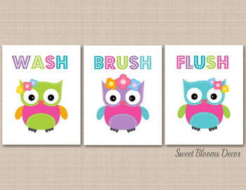 Owl Bathroom Wall Art,Owl Kids Bathroom Wall Art,Owl Bathroom Decor,Owl Nursery Wall Art,Owls Bath,Girl Bathroom Decor PRINTS or CANVAS B138-Sweet Blooms Decor