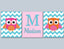 Owl Nursery Wall Art,Owl Wall Art,Orange Pink Turquoise Nursery Wall Art,Pink Orange Owl Nursery Decor,Owl Baby Gift C232