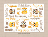 Owls Baby Blanket Yellow Brown Fall Owls Baby Girl Monogram Blanket Personalized Blanket Name Blanket Newborn Blanket Baby Shower Gift  B888