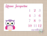 Owls Baby Milestone Blanket Purple Pink Owls Baby Girl  Monogram Personalized Blanket Name Blanket Newborn Blanket Baby Shower Gift 427