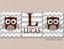 Owls Boy Nursery Wall Art Brown Gray Chevron Stripes Baby Bedroom Decor Name Monogram Baby Shower Gift Twins Brothers  C347