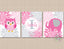 Owls Elephants Girl Nursery Wall Art Pink Gray Floral Flowers Nursery Decor Name Monogram Baby Shower Gift Girl Bedroom