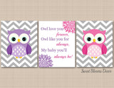 Owls Flowers Nursery Wall Art Purple Pink Gray Floral Chevron Owl Always Love You Forever Girl Bedroom Decor C351-Sweet Blooms Decor