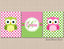 Owls Girl Nursery Wall Art Pink Green Polkadots Bedroom Decor Name Monogram Baby Shower Gift UNFRAMED  C403
