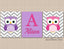 Owls Nursery Decor Wall Art Purple Pink Gray Lavender Chevron Baby Girl Bedroom Decor Name Monogram Baby Shower Gift  C351