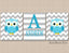 Owls Nursery Wall Art Baby Blue Gray Chevron Stripes Name Monogram Baby Boy Bedrppm Decor Twins Brothers Shower Gift  C400